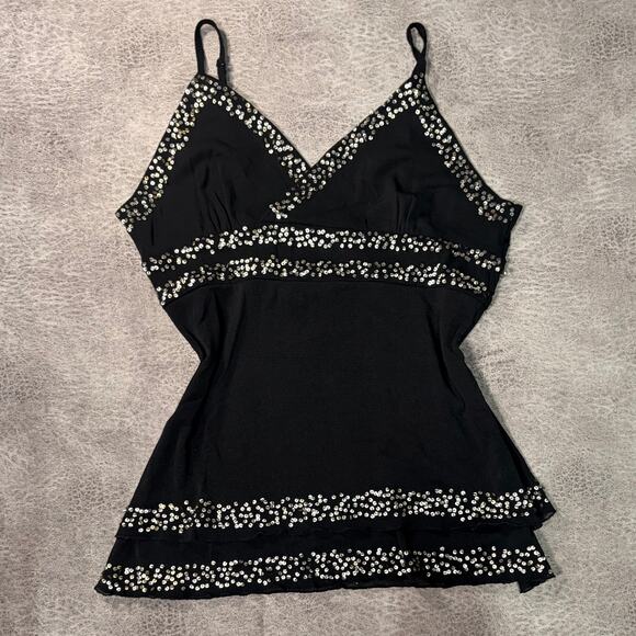 other Tops - Y2k Black Embellished Mesh Cami Top